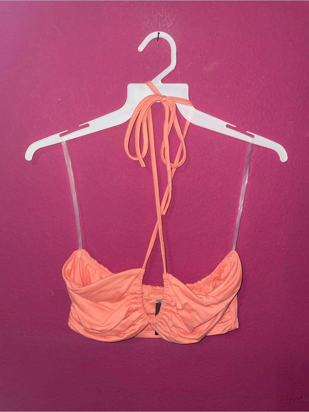 Peach Ruched Halter Crop Top